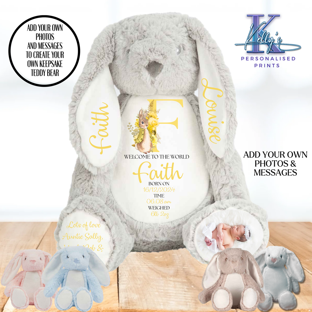 Personalised New Baby Bunny Teddy Bear