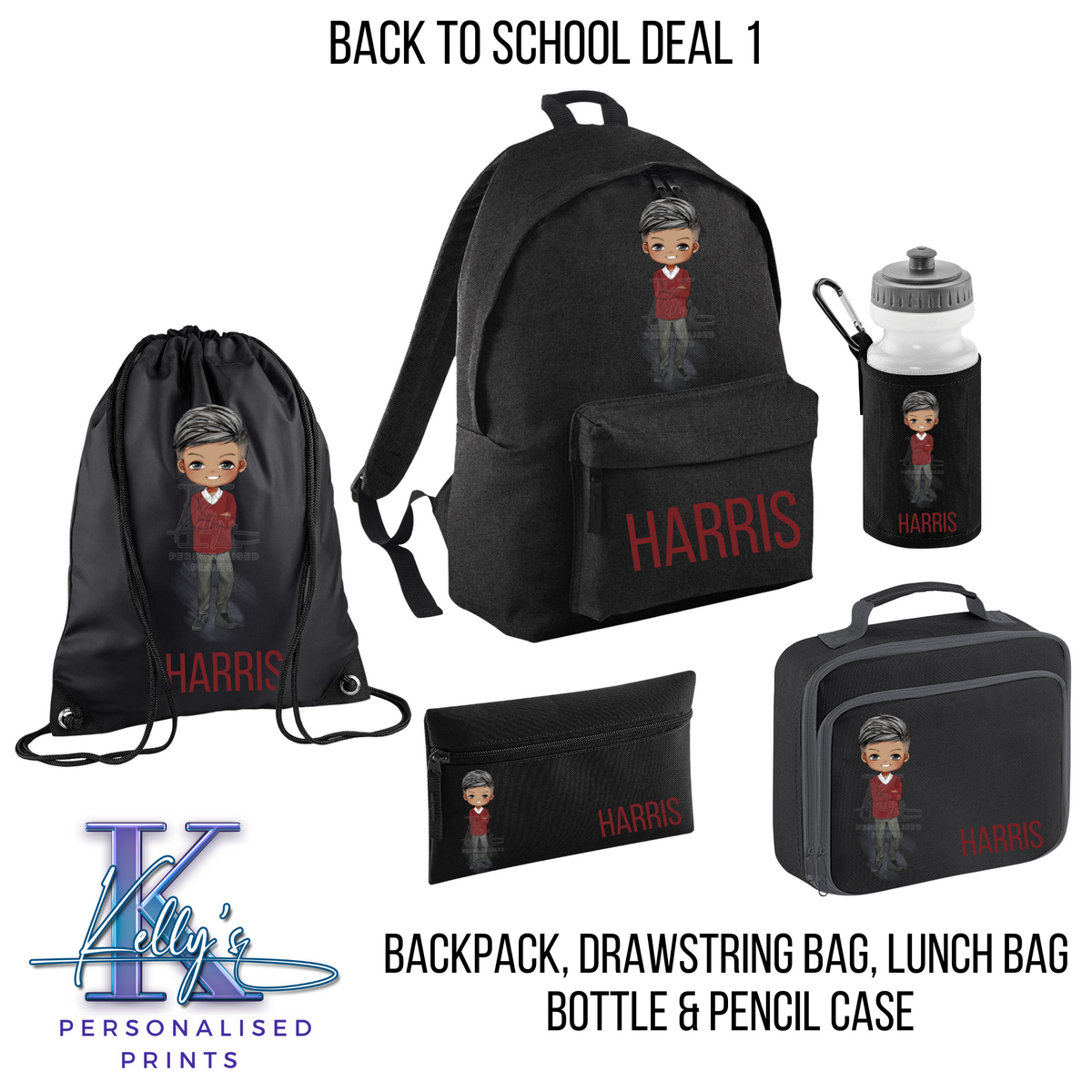 Personalised Back to school set, Back to school Bundle 1, personalised school character