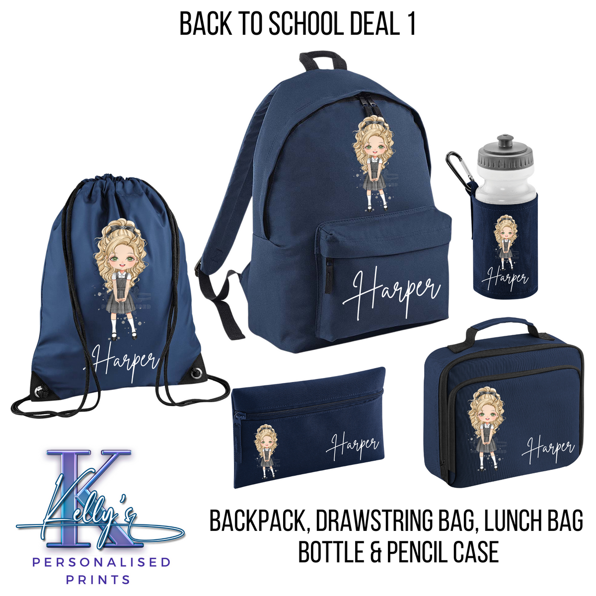 Personalised Back to school set, Back to school Bundle 1, personalised school character