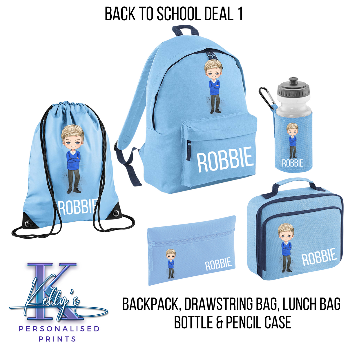 Personalised Back to school set, Back to school Bundle 1, personalised school character