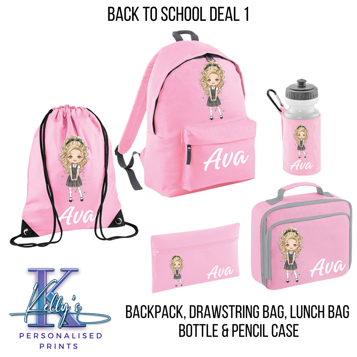 Personalised Back to school set, Back to school Bundle 1, personalised school character