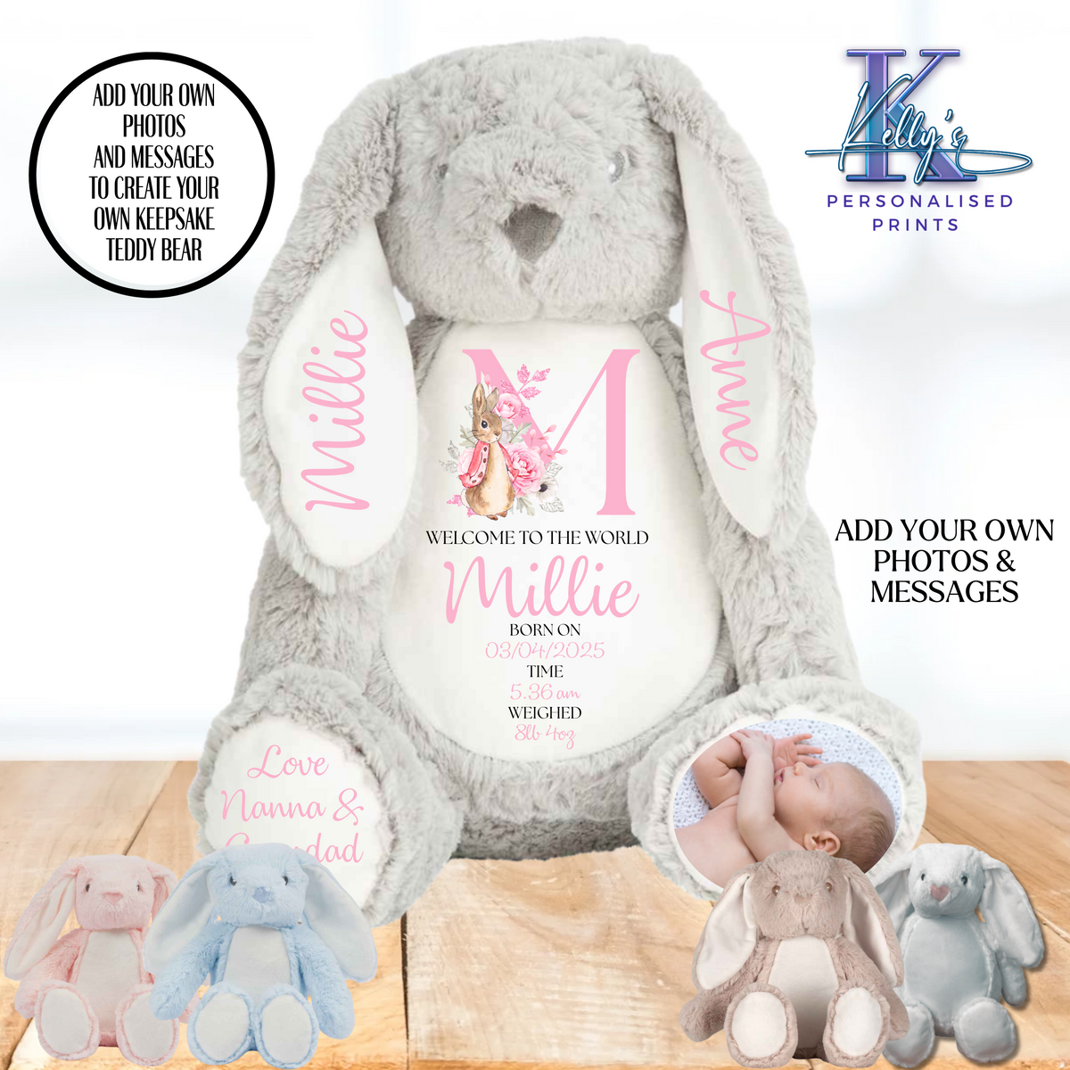 Personalised New Baby Bunny Teddy Bear