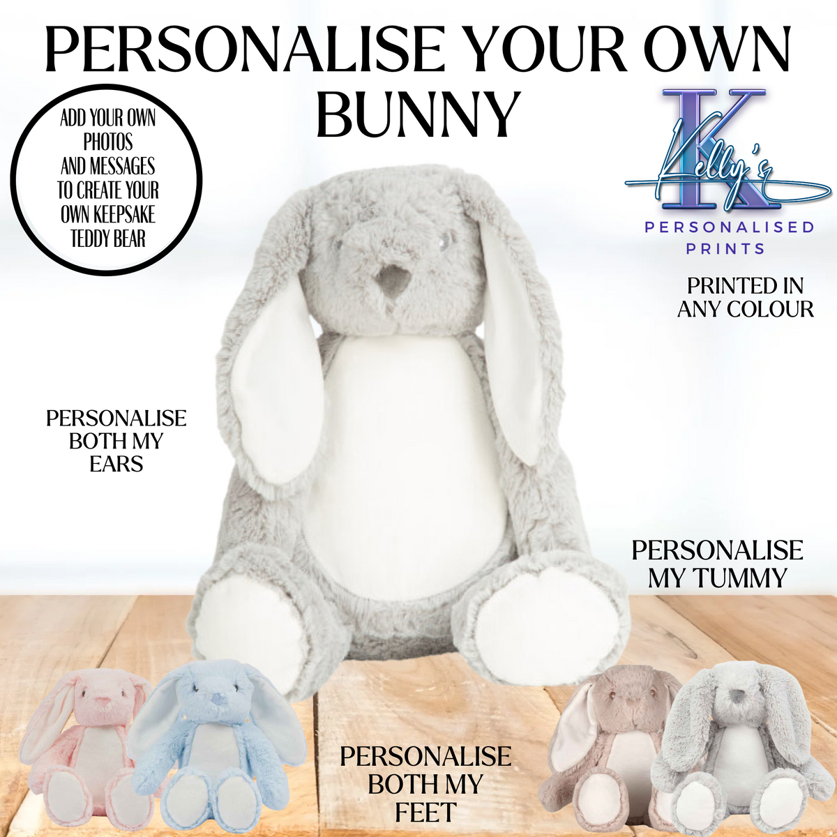 Personalised Bunny Teddy Bear, Create Your Own Photo Teddy Bear