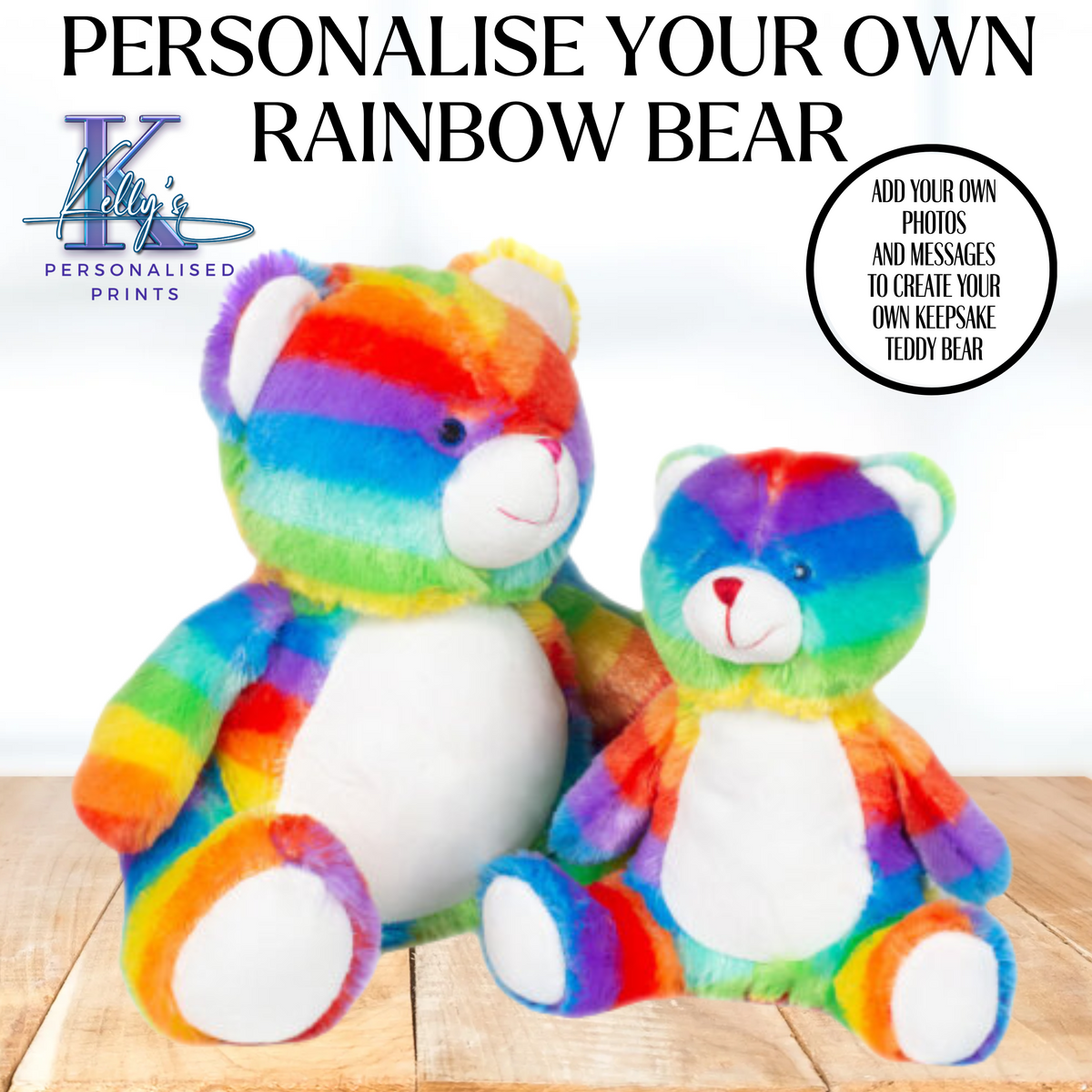Personalised rainbow teddy bear